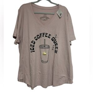 Mighty Fine Soft Pink Iced Coffee Queen V-Neck Graphic Tee Size 2X